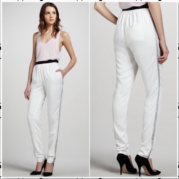 L'AGENCE Tuxedo Stripe Elastic Waist Pull On Joggers Pants Slim Leg Pockets XS - Picture 12 of 12